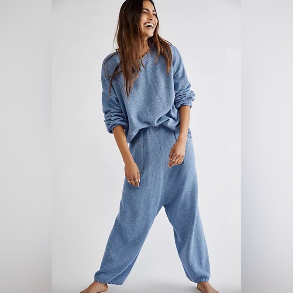Free People Beach Speckled Gio 2 Piece Oversized Sweater Pants Sweats Set XS